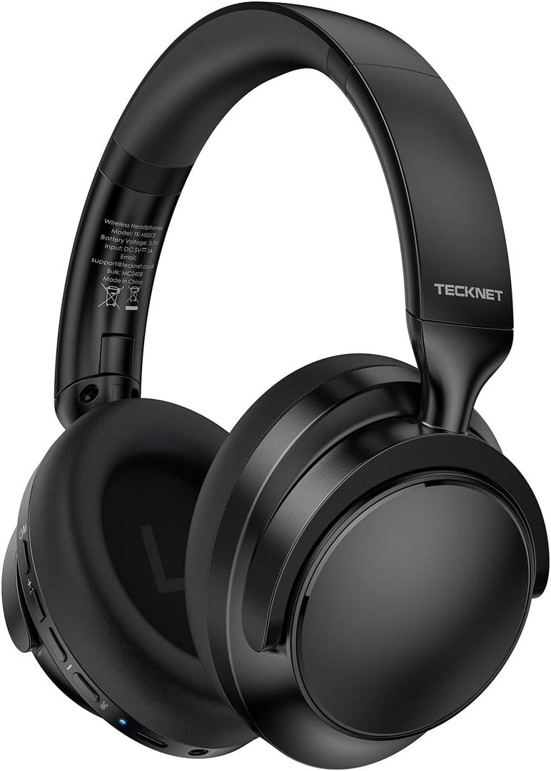 TECKNET Noise Cancelling Headphones Wireless & Wired, 70H Playtime Bluetooth Headphones Wireless Over Ear Built-in Mic, 3.5mm Cable Dual Connection Foldable Headset Comfort for Home Office Travel (normal)