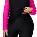 Halcurt Women's Built in Bra Long Sleeve Rash Guard Plus Size 2 Piece Swimsuit Shirt and Shorts, 4XL