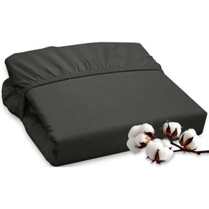 ROYALE LINENS 300 Thread Count 100% Long Staple Combed Cotton Fitted Sheet Queen - Super Soft Deep Pocket Bottom Sheet - Fitted Sheets Only - Elastic Sheets (Queen, Black)