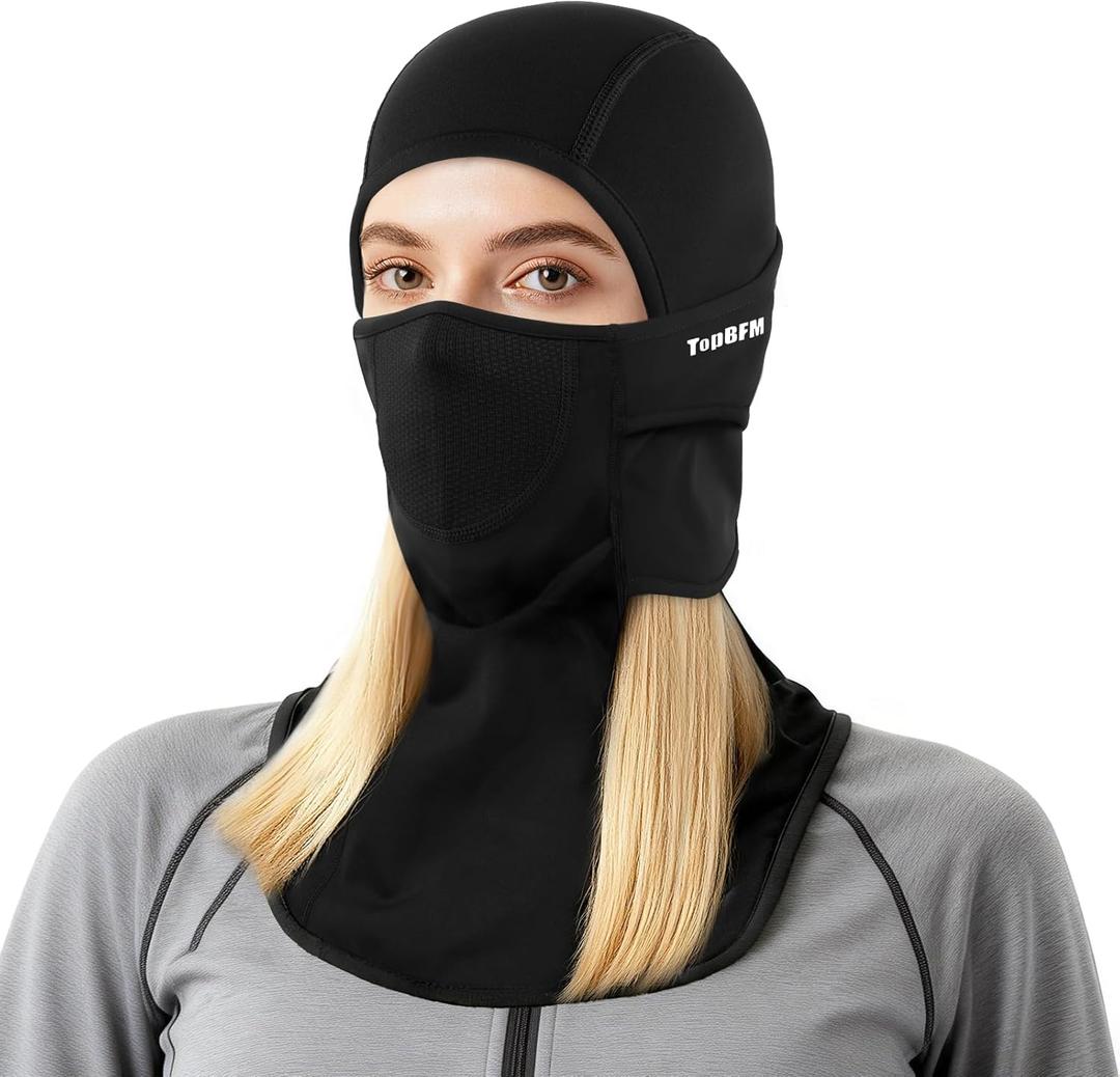 Balaclava Women with Long Hair, Ski Mask Movable Thermal, Cold Weather Face Cover for Skiing Outdoor Activities (Black)
