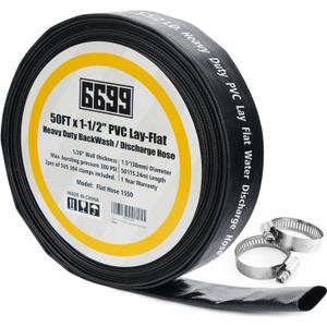 Heavy Duty Discharge Hose PVC Lay Flat Water Tubing with Clamps Easy to Use Weather and Burst Resistant for Pools 1-1/2 ID x 50FT Drainage Kit