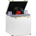 CroBlissful Large Vinyl Record Storage Case, 13 x 13 x 13 Inch for 100+ Single Records, Retro Lp Album Collection Display Box, PU Leather Water Resistant for 7/10/12 Inch Album Collection(White)