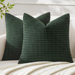 MIULEE Pack of 2 Pillow Covers 18 x 18 Granules Soft Corduroy Decorative Throw Pillow Covers for Couch Cushion Sofa Bedroom Living Room, Dark Green