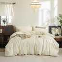 FOSSA Duvet Cover Set 100% Washed Cotton Linen Feel Super Soft Breathable Cozy 3 Pieces Bedding Sets Solid Cream White Super Queen (Super Queen (98" x 90"))