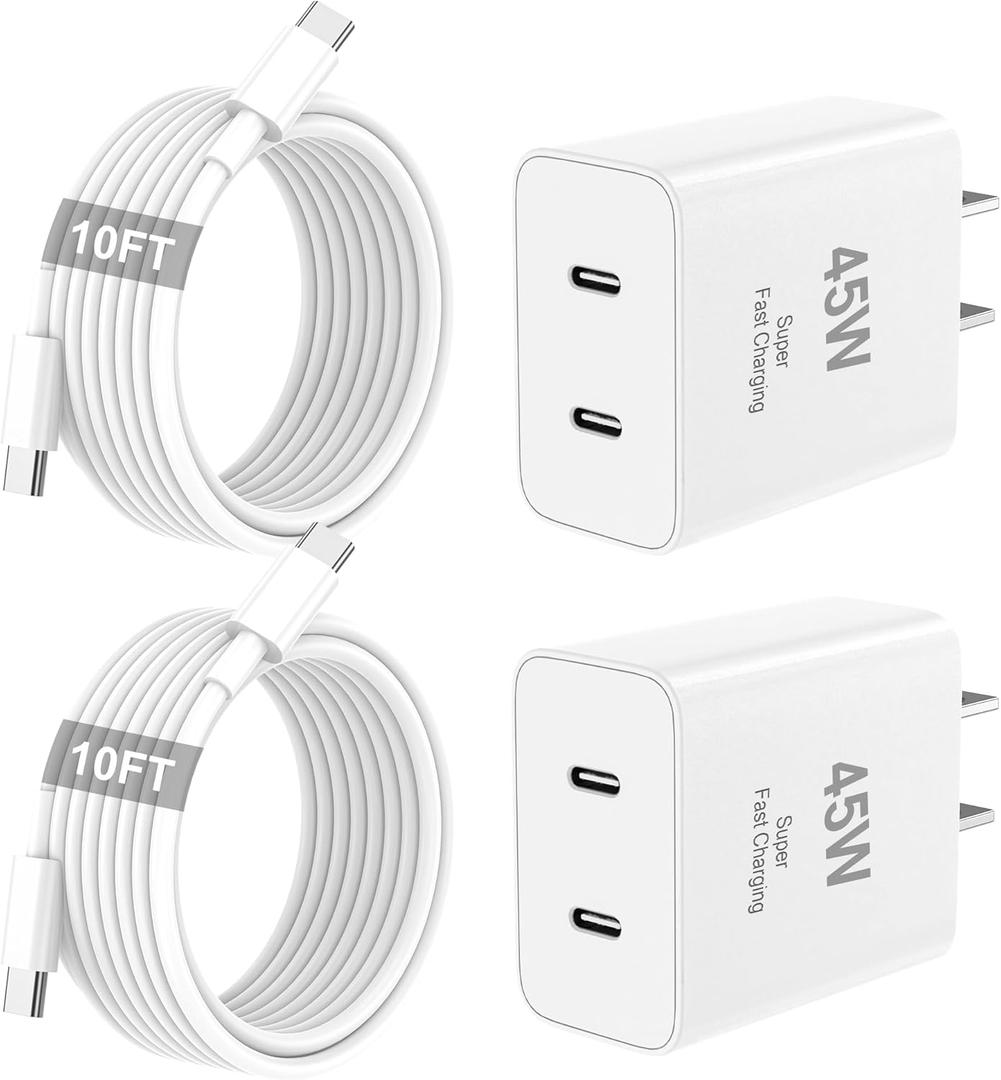 iPhone 17 16 Charger Fast Charging, 45W Dual USB C Phone Charger Block with 10FT Long Type C Cable Cord for Apple iPhone 17/Pro/Pro Max/17 Air/16 Pro/16 Pro Max/15 Plus/15 Pro/iPad/S25 Ultra/S24