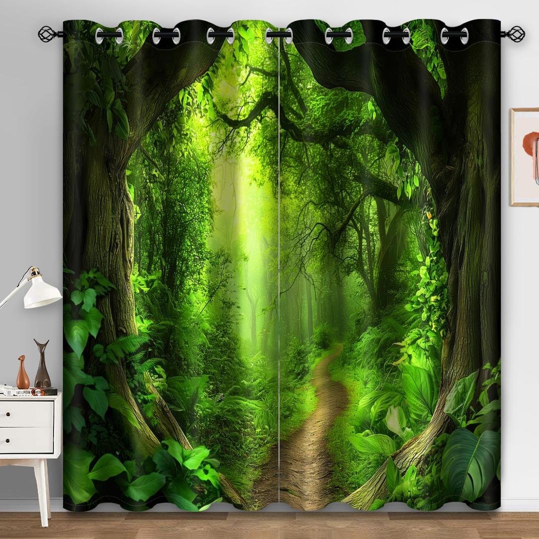 Aimego Forest Blackout Curtains Mystic Green Forest Nature Scenery Decor for Bedroom Living Room Window Drapes Grommet Top Room Darkening Curtains 2 Panel Set, 52"X63"