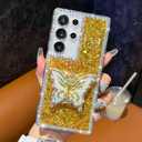 Cute Compatible with Samsung Galaxy S23 Ultra 6.8 inch Girly Case, Bling Glitter Diamond Butterfly Kickstand Case, Soft Silicone Cases for Women(Silver)