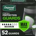 Depend Guards Incontinence Pads for Men, Maximum Absorbency, 52 Count, (New)