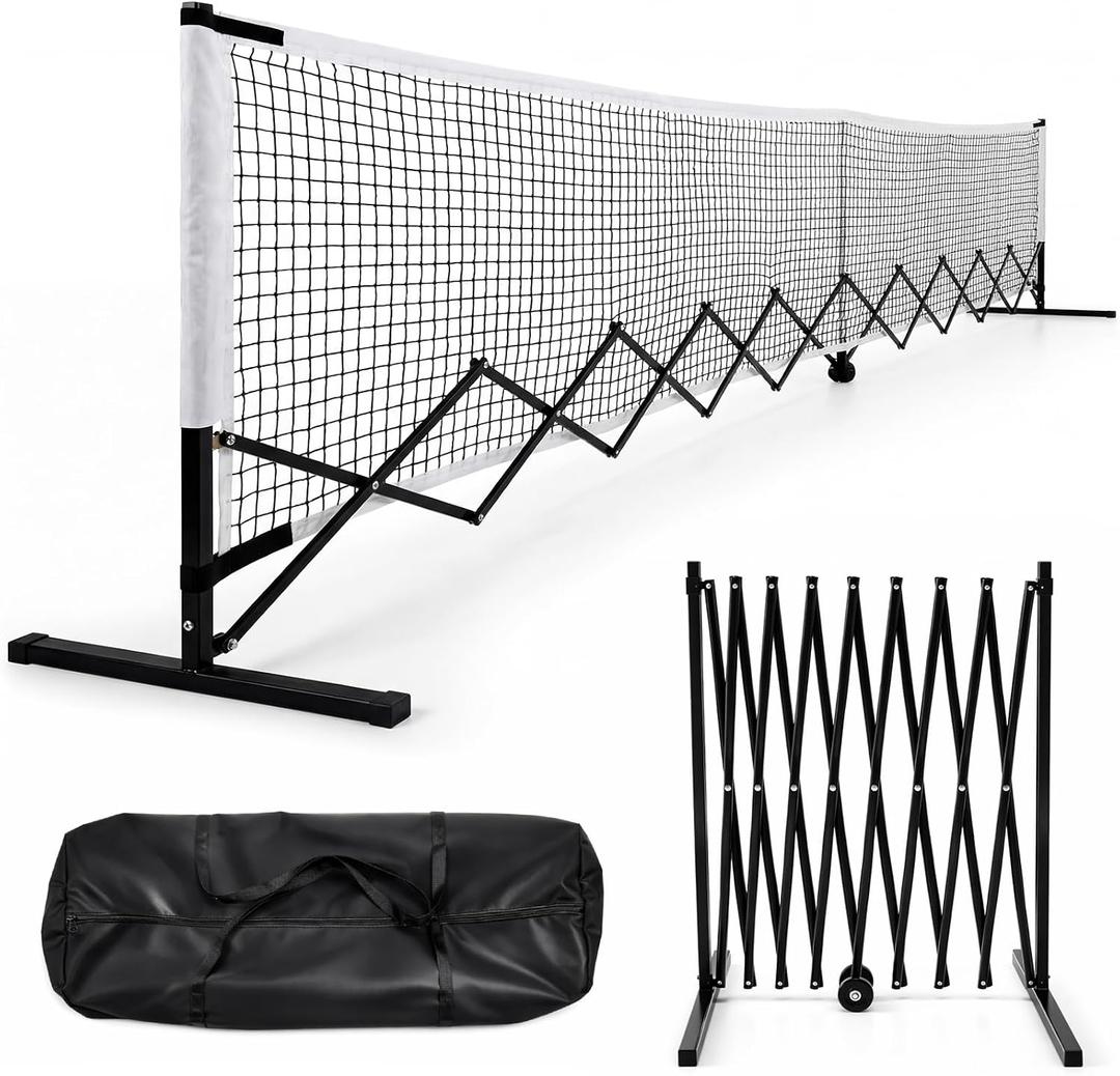 Retractable Dinkball Net with Wheel 22ft Regularion Size Tournament-Grade Portable Dinkball Net Indoor Outdoor with Heavy Duty Metal Frame Carry Bag for Driveway Backyards Garage, Free Assembly, 22 ft x 36"