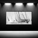 iKNOW FOTO Framed Canvas Wall Art Black and White Sailboat Seascape Vintage Coastal Picture with Black Floater Frame Stretched Ready to Hang 20x40 Boats Wall Art for Living Room, Office, Home Decor