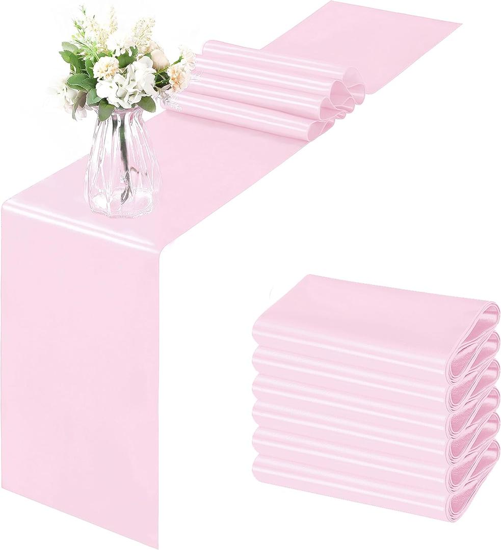 Horbaunal 6 Pack Satin Runners 12 x 72 Inch Bright Silky Smooth Satin Table Runners for Birthday Wedding Party Banquets, Light Pink