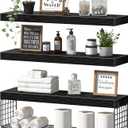 QEEIG Bathroom Shelves 24 inches Long - Floating Shelf for Wall Over Toilet Paper Storage Basket Farmhouse Set of 3, Black (019-60B3)