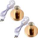 Tuanse 2 Pcs Polished Metal Desktop Lamp Base E26 E27 Screw Light Bulb Holder Sockets Night Light Base Lamp Replacement for Holding Bulb 6 Feet Cord on Off Switch Plug(Gold)