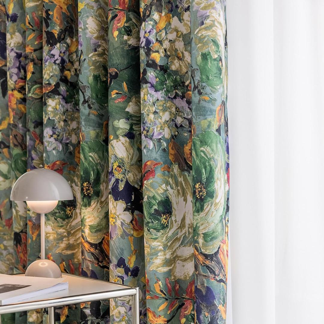 Floral Curtains for Bedroom Pattern Dark Green Vintage Painting Flower 84 inches Long Blackout Window Drapes Room Darkening for Living Room 2 Panels