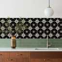 16 Pack, 5.9x5.9 Inch Star Compass Peel & Stick Tile Stickers Black-White Waterproof Removable Vinyl Backsplash Decals for Kitchen, Bathroom, Laundry, RV & Stair Risers (Black)