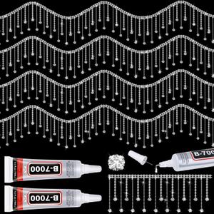 3 Yard Rhinestone Trim Fringe with B7000 Glue, Irregular Rhinestone Tassel Belt, Sparkle Diamond Fringe Ribbon Tassel Chain for DIY Clothing Wedding Decoration