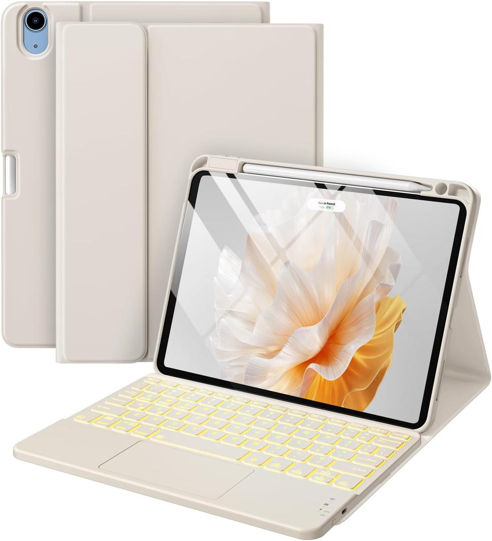 Harvopu Compatible with iPad Air 11 Inch & Air 5th/ Air 4th Generation Case with Keyboard - Multi-Touch Trackpad, 7-Color Backlit, Detachable Folio Keyboard Cover for Air 11-inch M4/M3/M2 (Starlight)