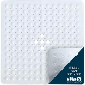 SlipX Solutions Essential Square Shower Mat, 21"x21", Grippy Textured Surface, 25% Stronger Suction Cups, Non-Slip Shower Floor Mat for Bathers of All Ages, Fits Standard Shower Stalls & Tubs, White