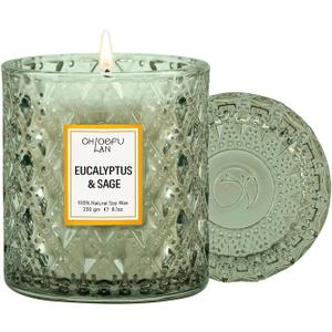Eucalyptus & Sage Scented Candles Luxury Candle with up to 55 Hour Long Lasting, Highly Scented, 100% Soy Wax, 8.1oz, Beautiful Candles, Ideal for Home Decor and Gifts