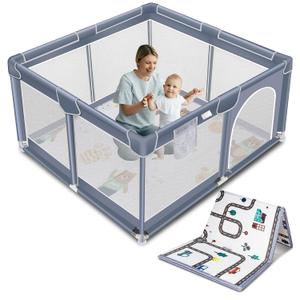 Suposeu Baby Playpen with Mat, Portable Baby Play Yard for Toddler, Safety Baby Gate playpen with Soft Breathable Mesh, Indoor and Outdoor, Large Kids Activity Centery (50 Inch, Grey)