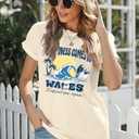 Beach Hawaiian Shirt for Women Summer Vacation Tee Surf Wave Lover Tshirt Palm Trees Graphic Casual Short Sleeve Top (Yellow, M)