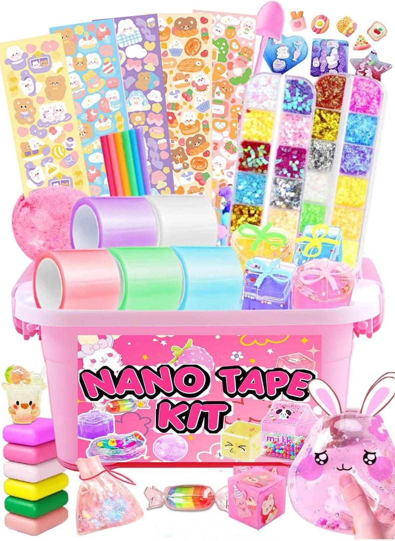 ZiZa Cute Nano Tape Bubble Kit, Nano Tape Squishy Maker Making Kit, Birthday Gifts for 4 5 6 7 8 9 10 Year Old Girls Girl, Kids Toys for Girls 4-6 6-8 7-8 8-10 10-12