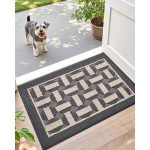 DEXI Front Door Mat 24x36, Washable Entrance Doormat with Non Slip Backing, Low-Profile Welcome Entry Mats for Inside House Entryway Floor, Dark Grey