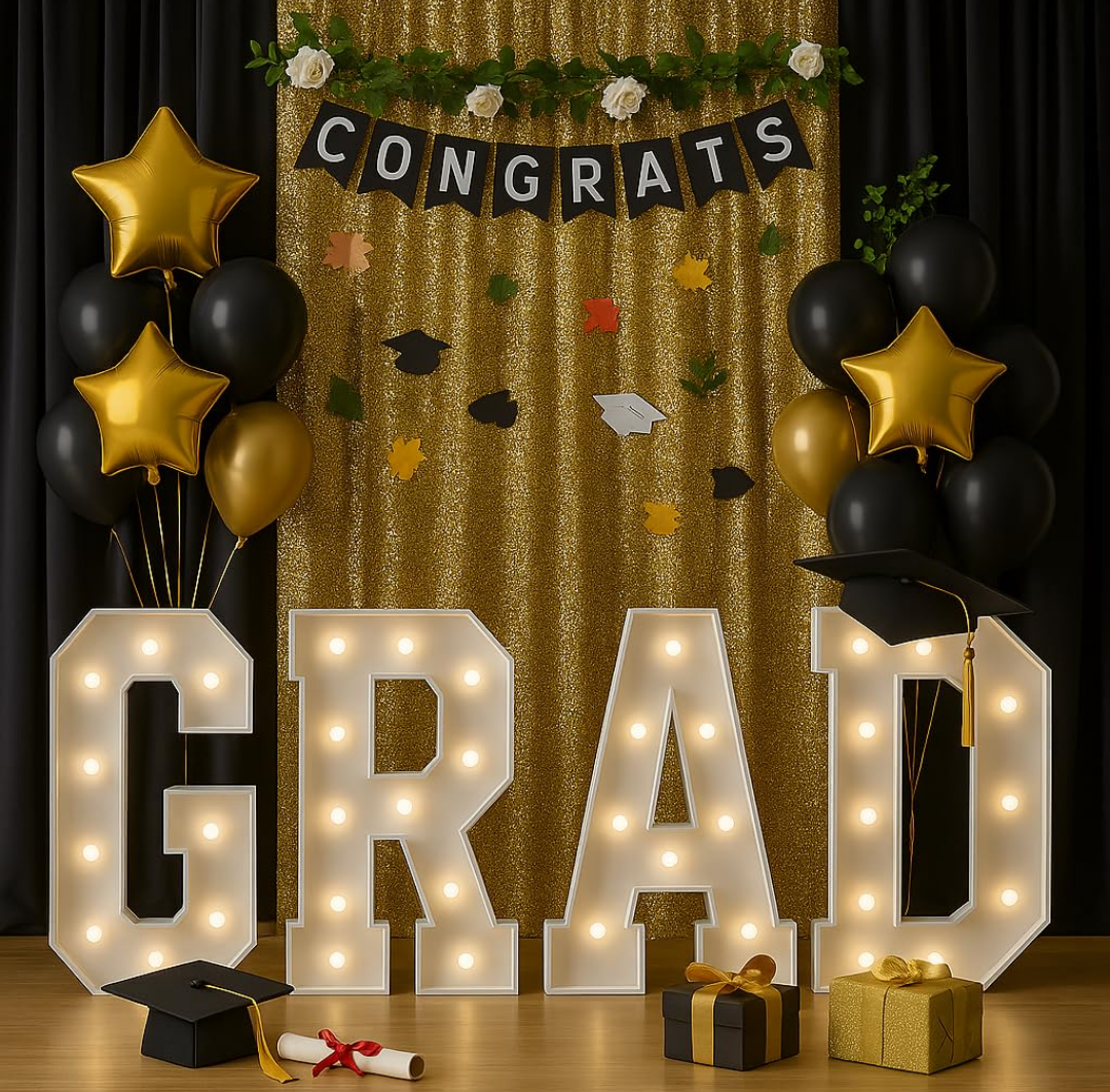 Graduation Decorations - 2FT Large PRE-CUT 'GRAD' Marquee Light Up Letters Kit, Foam Board Sign for Kindergarten, Preschool, High School & College Graduation Party Supplies