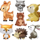 7PCS Forest Animal Balloons - Jumbo Bunny Fox Squirrel Hedgehog Raccoon for Woodland Themed Baby Shower & Birthday Party Decorations