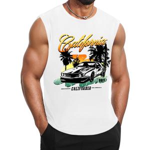 Mens Tank Top Summer Sleeveless Shirts Graphic Palm Tree Tank Shirts for Men Beach Vacation Muscle Gym Tank Tops (Medium, White)