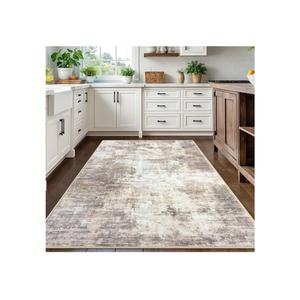 IOHOUZE Abstract Area Rugs 5x7 Ft Washable Rugs for Living Room, Non Slip Dining Room Rug, Printed Faux Wool Rugs for Bedroom, Floor Carpet for Office Nursery Playroom, Beige Brown