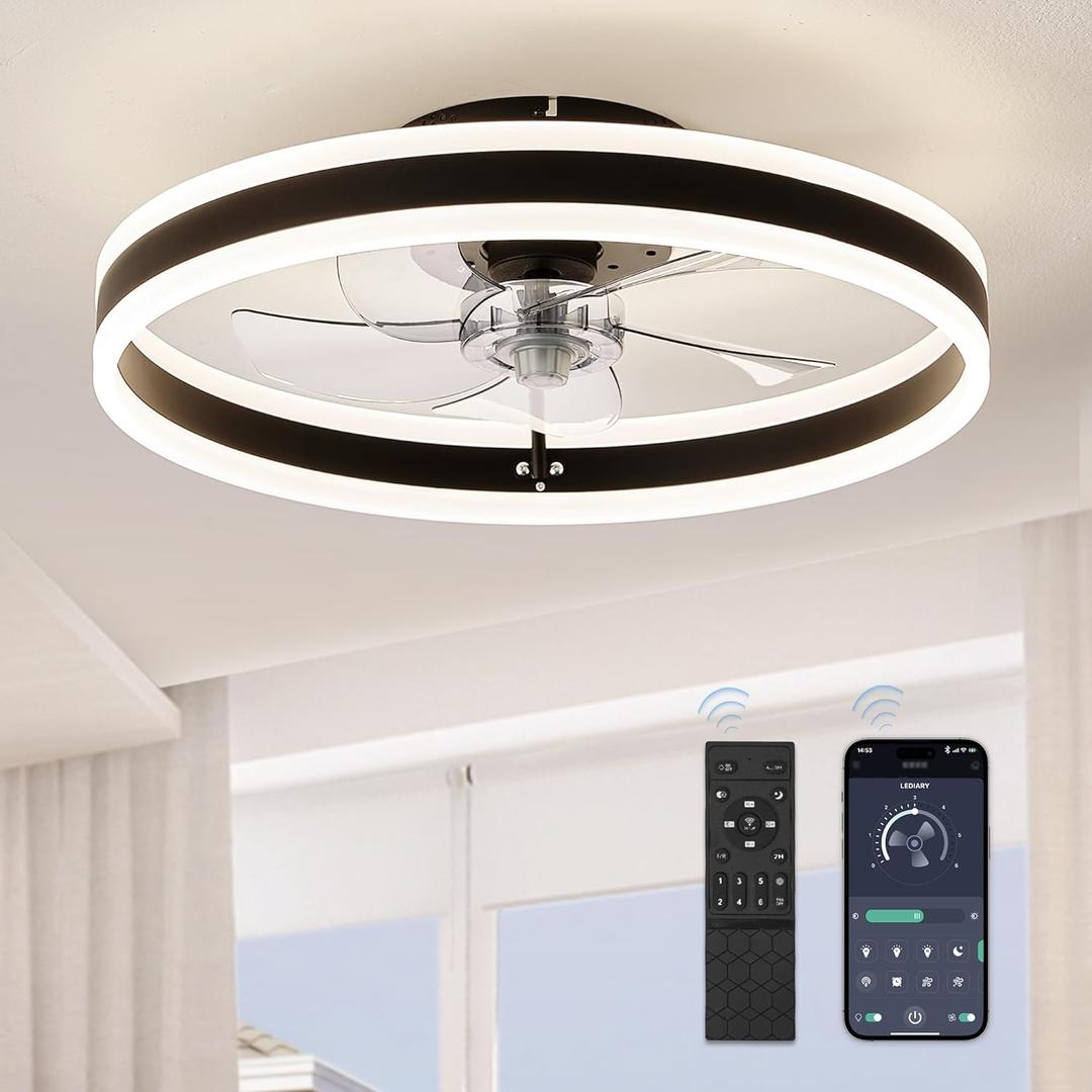 LEDIARY Low Profile Ceiling Fans with Lights, Flush Mount Modern Ceiling Fan and Remote Control, 19.7" LED Ceiling Fans, Stepless Dimmable 3 Colors and 6 Speeds - Black LEDIARY Low Profile Ceiling Fans with Lights, Flush Mount Modern Ceiling Fan and Remote Control, 19.7" LED Ceiling Fans, Stepless Dimmable 3 Colors and 6 Speeds - Black