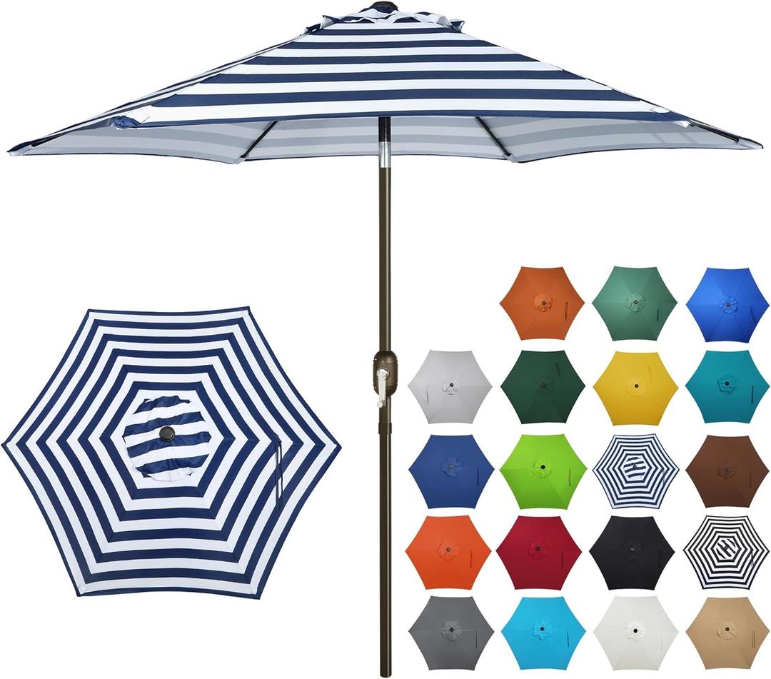 Blissun 7.5 ft Patio Umbrella, Yard Umbrella, Outdoor Market Umbrella with Push Button Tilt Crank (Blue&White)
