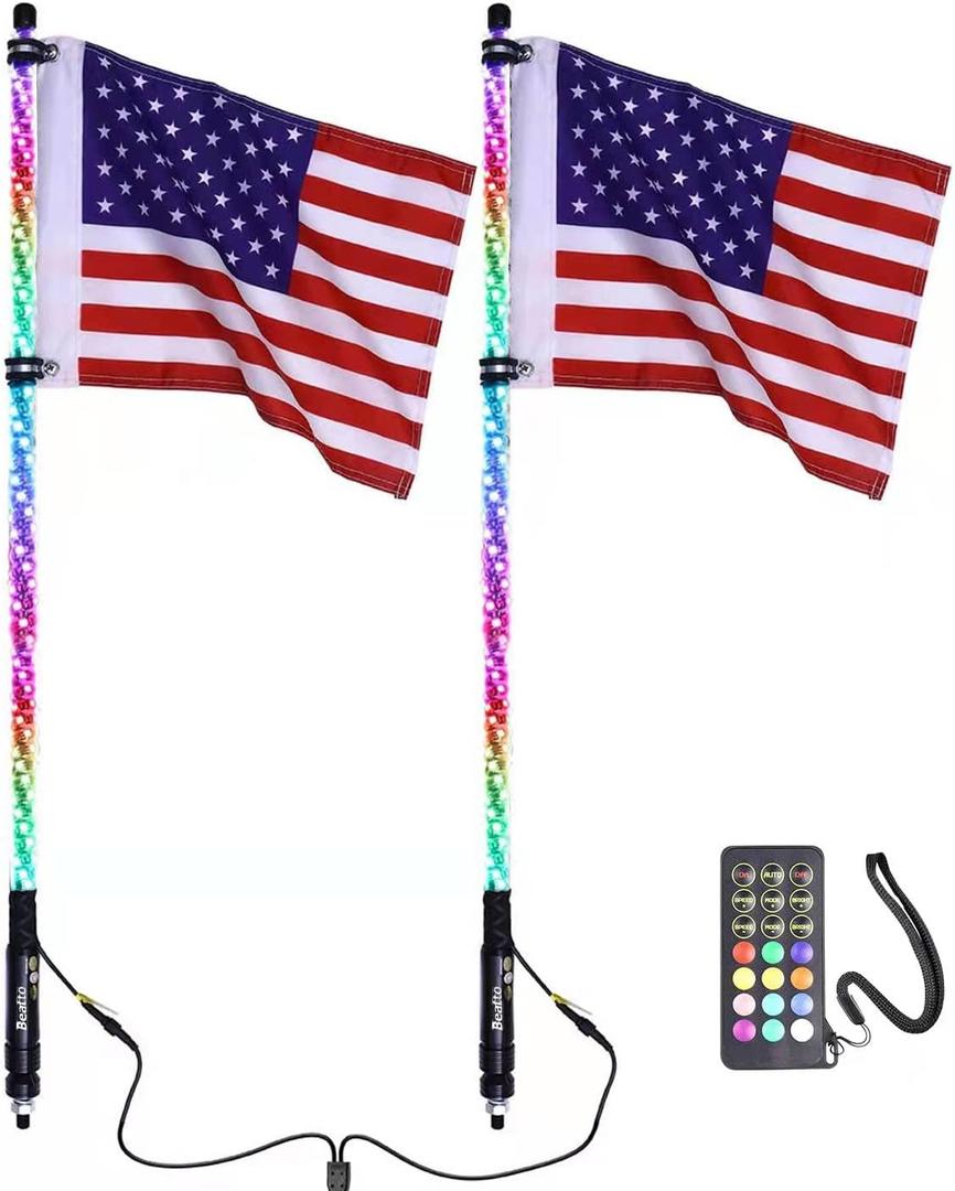 2PCS 3FT(0.9M) RF Remote Control RGB LED Whips Light with Dacning/Chasing, Antenna Light for Off- Road Vehicle ATV UTV RZR Jeep Trucks Dunes. (3FT-2PCS)