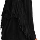 Locachy Women's Faux Suede Fringe Jacket Vintage Western Cowgirl Tassel Jackets Country Concert Outfits (Large, Black)