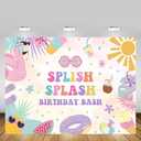 MEHOFOND Tropical Splish Splash Birthday Party Backdrop Girl Splash Water Paddling Pool Summer Party Decorations Swimming Pool Birthday Party Banner Photo Booth Props 7x5ft