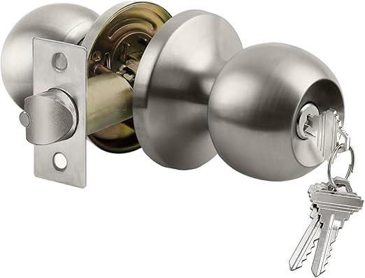 BESTTEN Keyed Entry Door Knob with Lock, Interior and Exterior Door Lock, Standard Ball, Satin Nickel