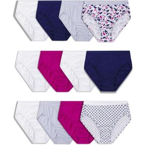 Fruit of the Loom Women's Eversoft Cotton Underwear Multipacks, Tag Free & Breathable, Size (9, Hi Cut - Navy/White/Pink)