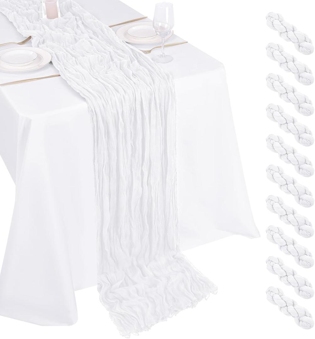 10 Pack White Cheesecloth Table Runner 17x108 Inch Boho Gauze Cheese Cloth Table Runners for Wedding Party Baby Shower Birthday Home Decor