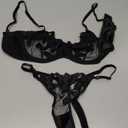 Lilosy Sexy Satin Mesh Floral Sheer Embroidered Underwire Lingerie Set 2 Piece Women (Medium, Black)