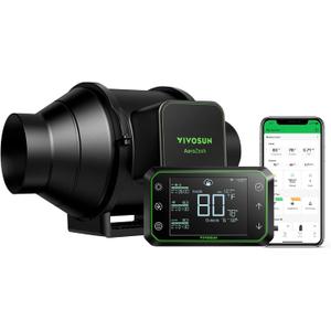 VIVOSUN AeroZesh S4 Inline Duct Fan, Quiet 4" 208 CFM Ventilation Exhaust Fan w/EC Motor and GrowHub E42A Temperature Humidity WiFi-Controller - for Heating Cooling Booster, Grow Tents, Hydroponics