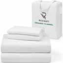 RUVANTI Flannel Sheets Queen Size - GOTS Certified 100% Organic Cotton, 4 Piece Warm, Soft & Breathable Set, Deep Pocket Snug Fit, Double Brushed Cozy All Season Bedding, Pure White