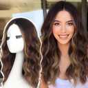 AISI HAIR 18 inch Highlights Brown Wig for Women Medium Length Wave Curly Glueless Synthetic Heat Resistant Hair Wigs for Daily Party Cosplay