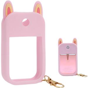 Hand Sanitizer Spray Silicone Case Compatible with Touchland 1 FL. OZ./30 mL, Cute Ears Design Hand Sanitizer Mist Accessory with Keychain (Pink, 1 Pack)