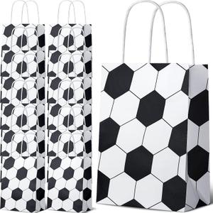 Fainne 30 Pcs Soccer Party Favor Bags Soccer Goodie Paper Bags with Handles Sports Themed Print Present Candy Gifts Pouch for Team Birthday Party Supplies