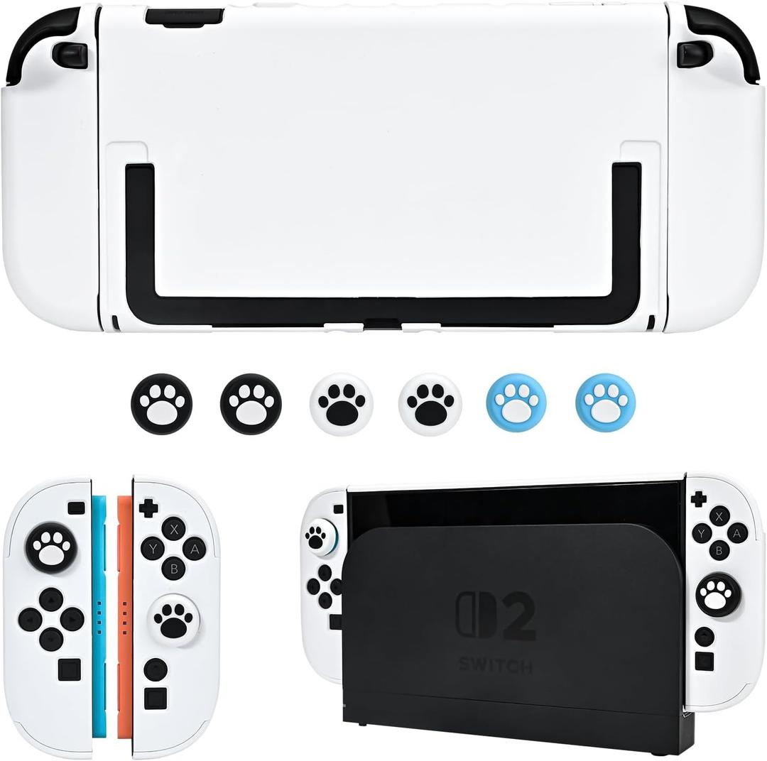 DLseego Protective Hard Case for Nintendo Switch 2 (2025), Slim PC Grip Cover for Joy Con, Detachable JoyCon Controller Protectors-Shockproof & Scratch-Resistant Console Shell, 6 Thumb Grips - White
