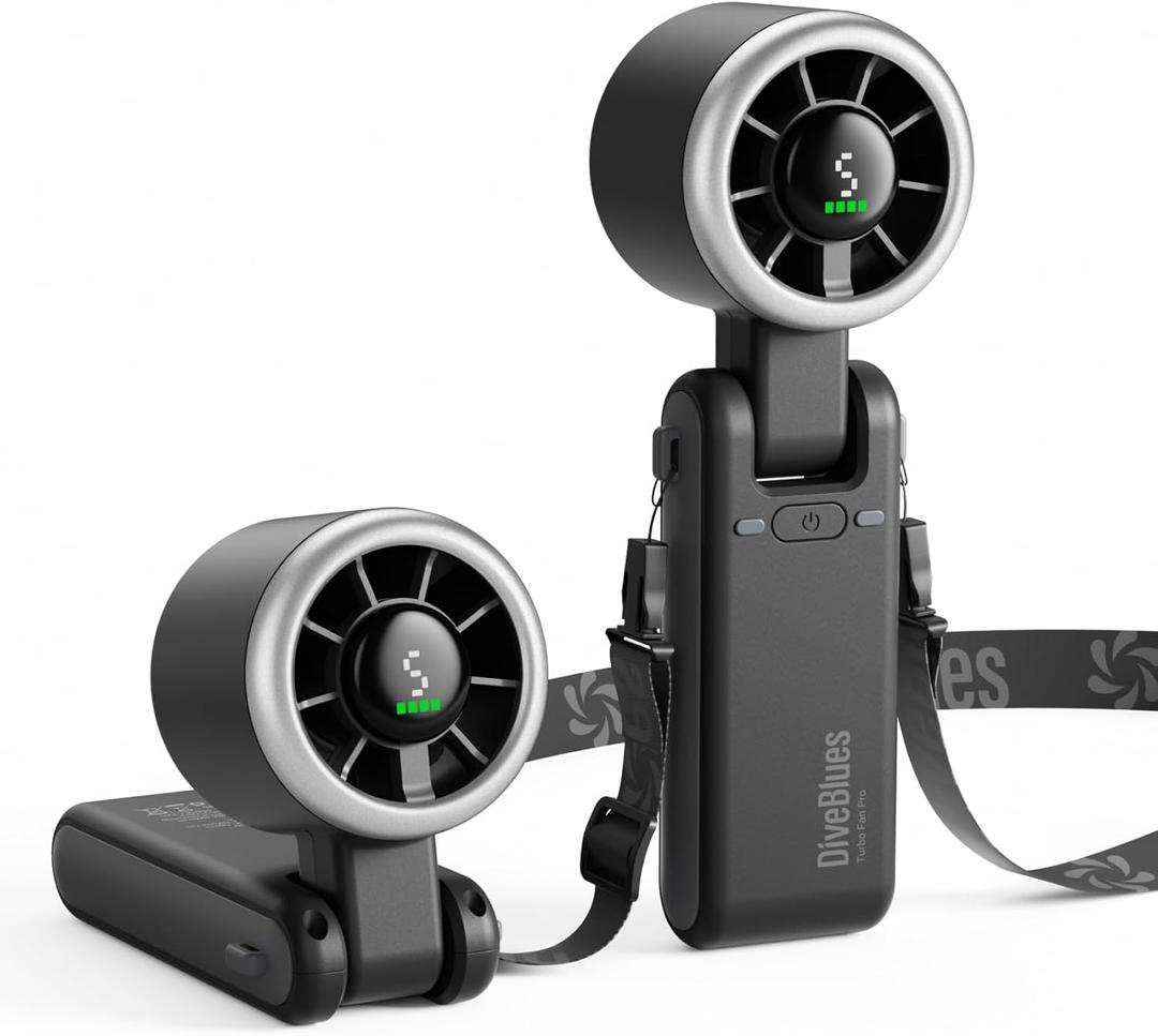 Diveblues Portable Handheld Turbo Fan | 3 IN 1 Hand/Neck/Desk Fan, Up to 12 Working Hours, 5 Gear Wind, Battery Operated, Travel, Working, Outdoor Activities