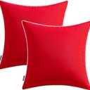 MIULEE Pack of 2 Outdoor Waterproof Decorative Farmhouse Throw Pillow Covers - Square Solid Color Couch Pillows for Patio Tent Bed Sofa Living Room - 18x18 Inch Red