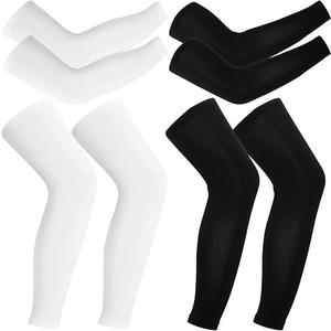 2 Pair Compression Leg Sleeves and Arm Sleeve,UV Protection & Full Leg Coverage,Anti-Slip Silicone Grip,White & Black (M)