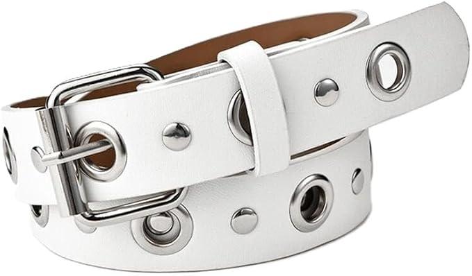 EMMIOL Cool Y2K Belt Women Black bb Belt Silver Buckle Oval D Ring Star Belts Trendy Streetwear Punk for Jeans, Size: Fits 38" - 46" Waist